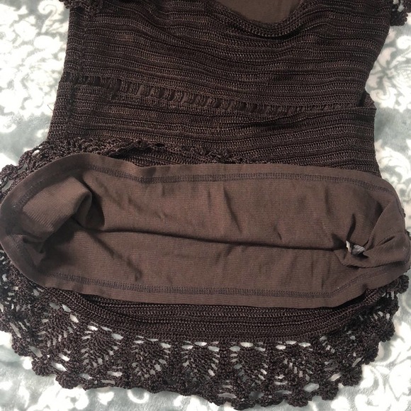 Tahari Arthur Levine Chocolate Brown Knit Top - Picture 2 of 11